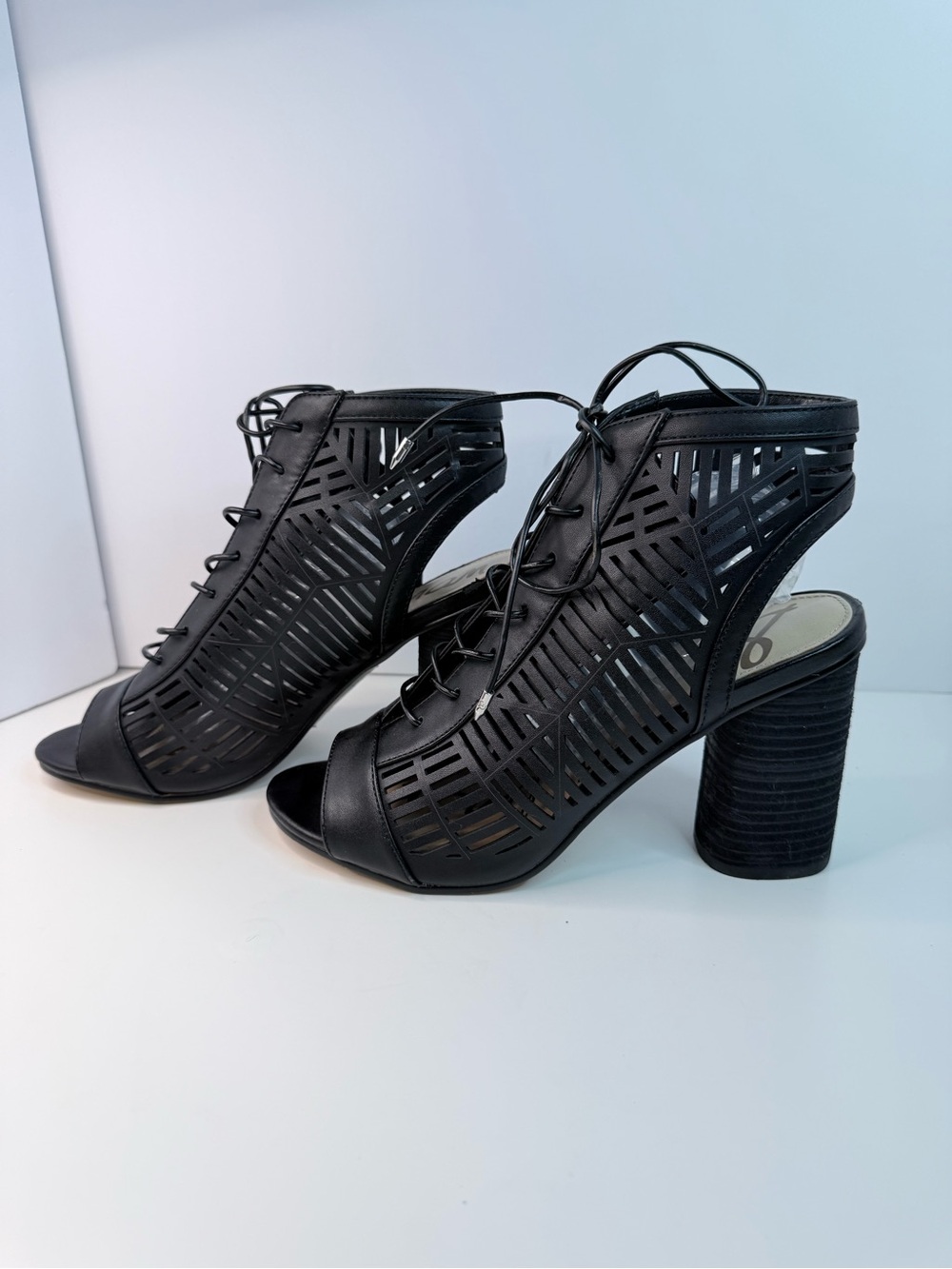 Sam Edelman Rocco Black Nappa Leather Lace Up Heels Sandals 9.5 M